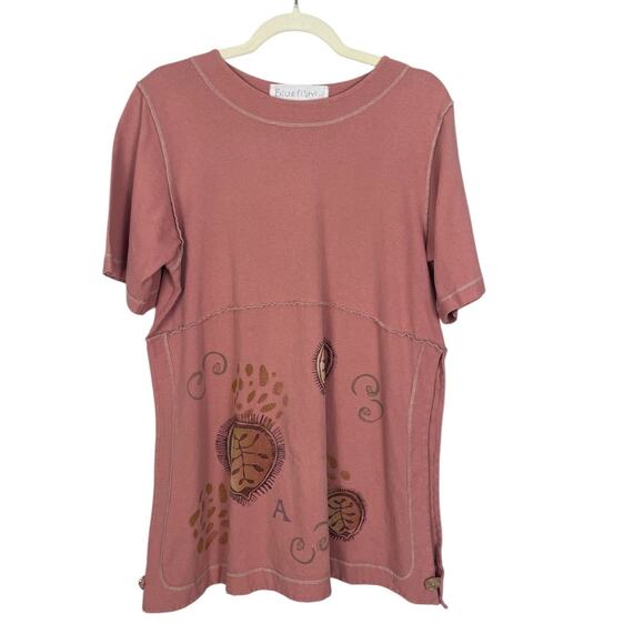 Blue Fish Organic Cotton Hand Painted Tunic Top Peach Size 1 Art To Wear Artsy - Picture 8 of 15